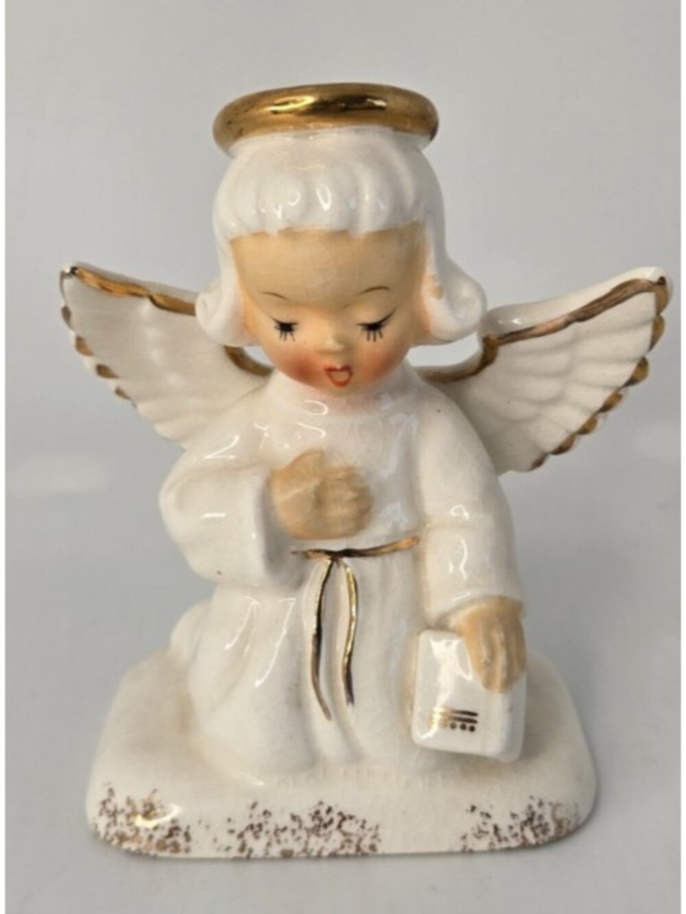 Vintage NAPCO White Christmas Ceramic Angel Bible Japan 1960's Praying MR 31